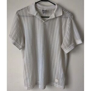 Saints Studio Men's Knit Texture Polo Shirt Cream Polyester Blend Size Small‎